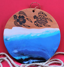 Load image into Gallery viewer, Circular Reef, Wood Burned Platter; Ocean Turtles (Vonu) & Flower