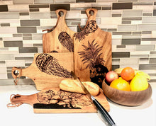 Load image into Gallery viewer, Cheeseboard or Platter with Tropical Themed Wood Burned Art