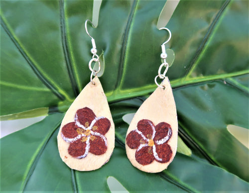 Beige Tapa Frangipani earrings #Fijimade