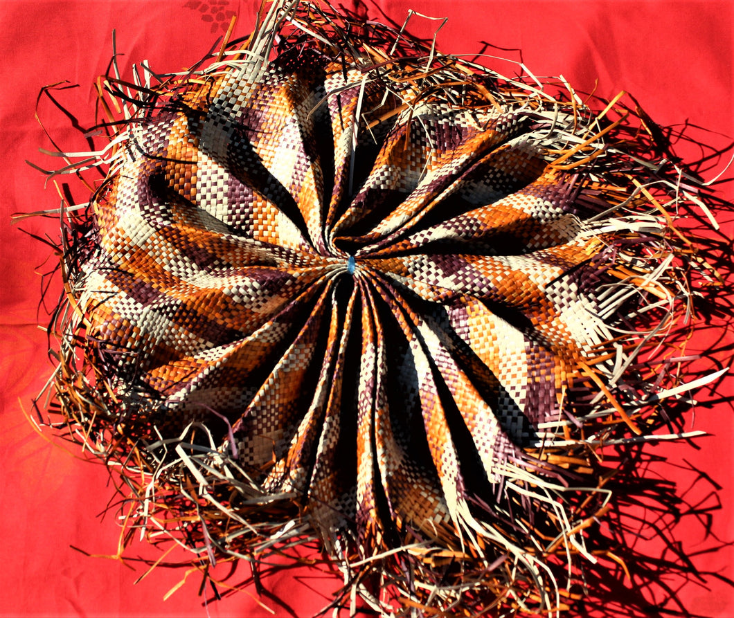 Pandanus Leaf Bow; Wall Hanging Decoration in Brown, Beige & Orange