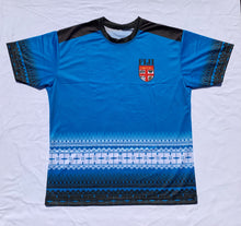 Load image into Gallery viewer, Fiji Rugby Fan T-Shirt - Blue With Red Fiji Flag
