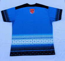 Load image into Gallery viewer, Fiji Rugby Fan T-Shirt - Blue With Red Fiji Flag
