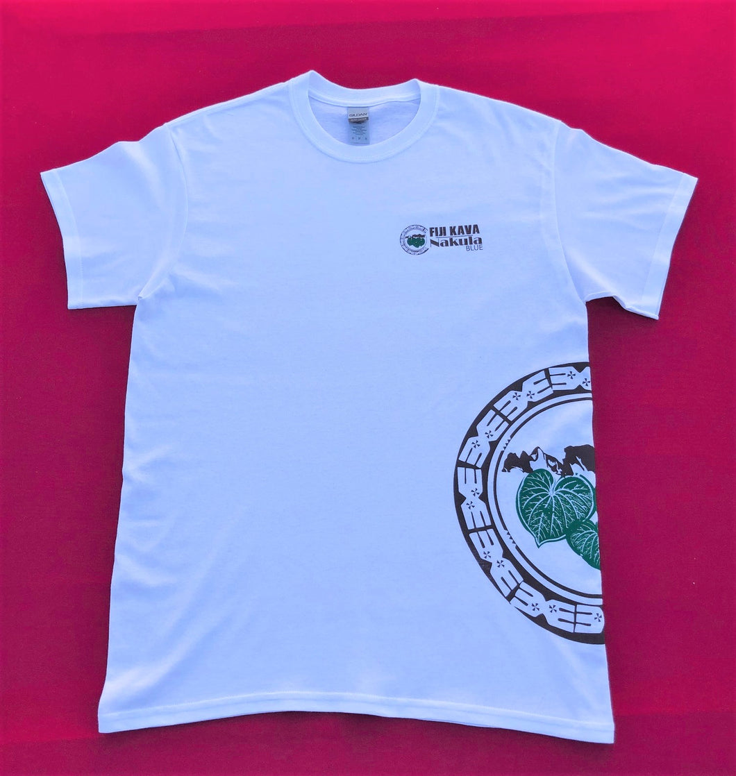 Short Sleeve T-Shirt with Nakula Blue Logo in Tribal Art Print